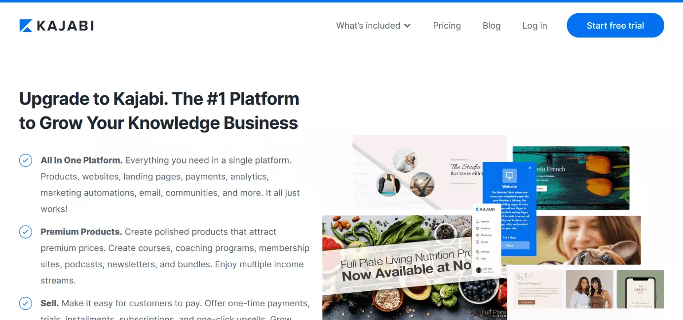 Imagen: Captura de la web de la plataforma Kajabi
